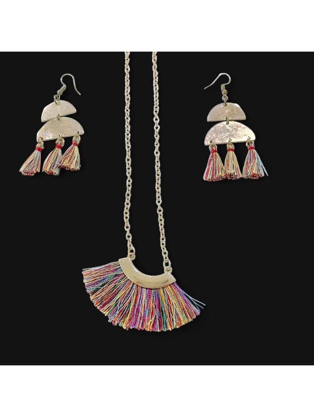 Boho Multi-Color Tassel Necklace and Earring Set